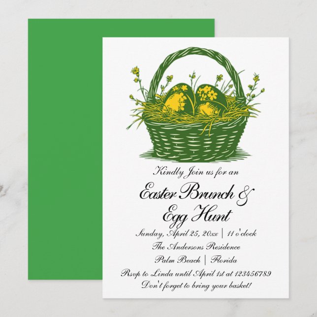Basket with Easter Eggs | Easter Brunch & Egg Hunt Invitation (Front/Back)