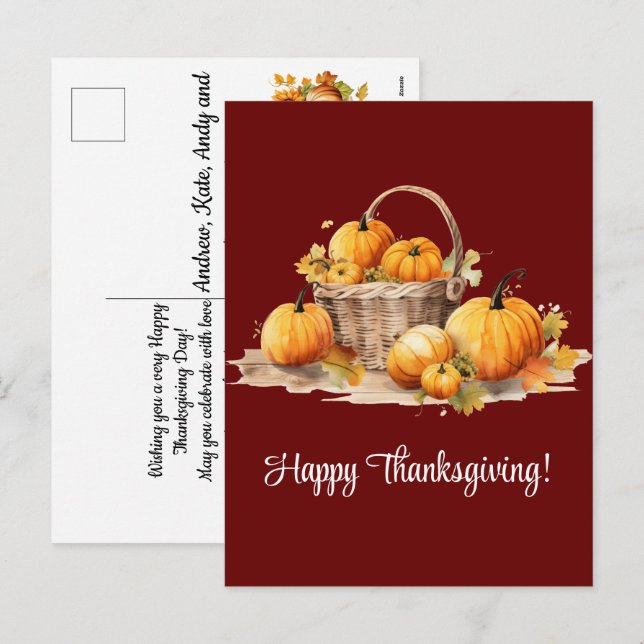 Basket with Pumpkins Happy Thanksgiving Holiday Postcard (Front/Back)