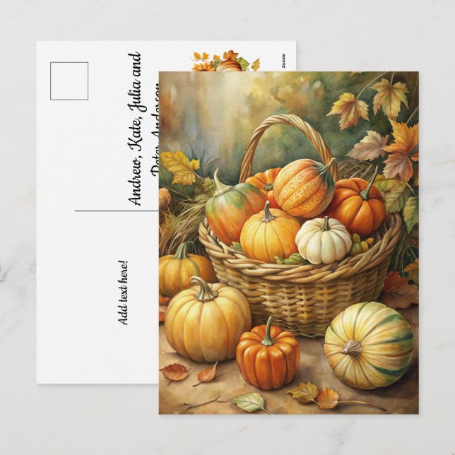 Basket with Pumpkins Welcome Fall Holiday Postcard (Front/Back)