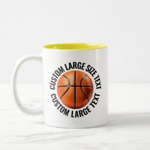 Basketbal Ball & Large Text YELLOW 11oz Custom Two-Tone Coffee Mug