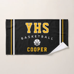 BasketbalI con, Custom Name & School, Team Gift Hand Towel