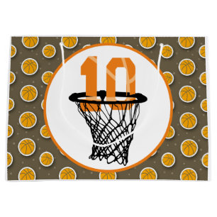 Basketball 10th Birthday with number in mini hoop Large Gift Bag