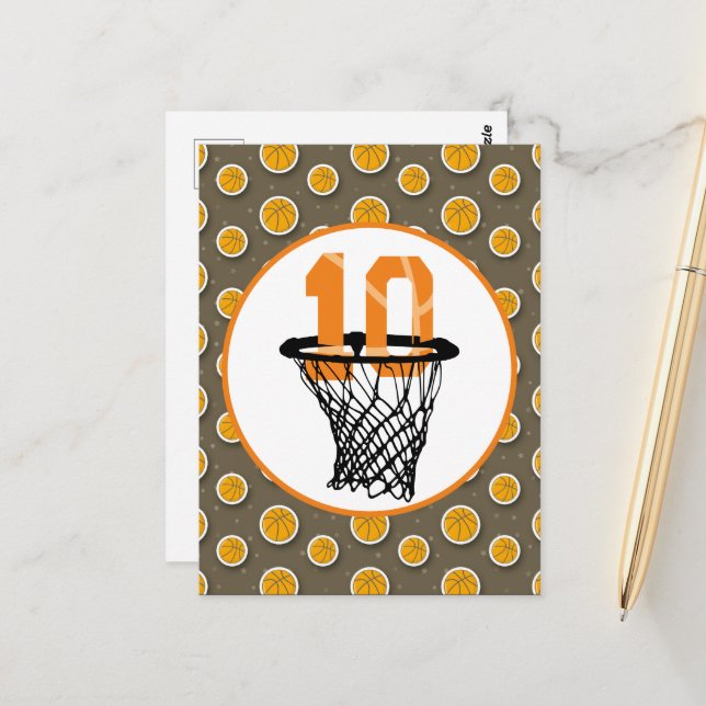 Basketball  10th Birthday with number in mini hoop Postcard (Front/Back In Situ)
