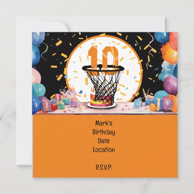 Basketball  10th Birthday with number in mini hoop Save The Date (Front)