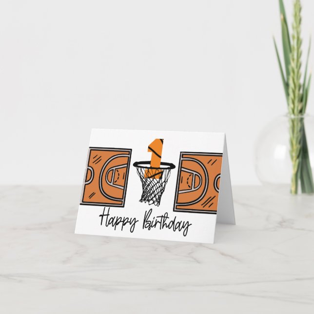 Basketball 1st Birthday Card for Player Baby (Front)