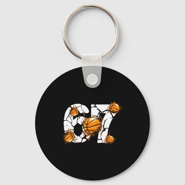 Basketball 67 Six Seven 6 7 Kids Funny Gen Alpha M Keychain (Front)