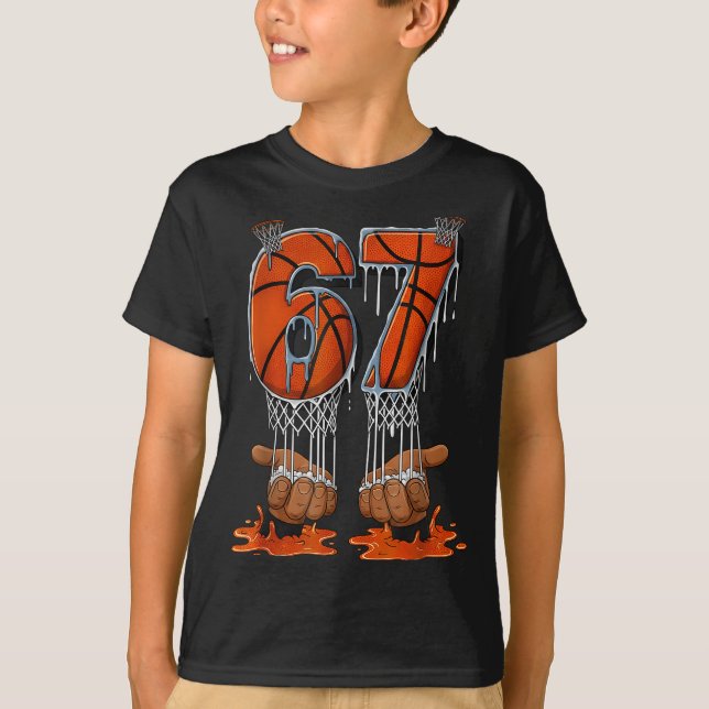 Basketball 67 Six Seven Funny Gen Alpha Meme Drip  T-Shirt (Front)