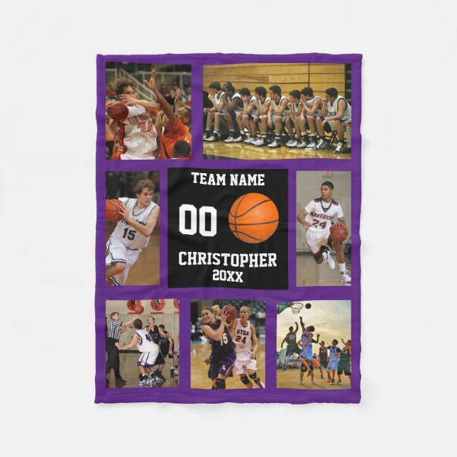 Basketball 7 Photo Collage Purple Small Fleece Blanket (Front)