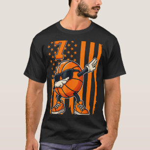 Basketball 7th Birthday American Flag Gift For 7 Y T-Shirt