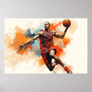 Basketball Action Sport Painting Abstract Art Deco Poster
