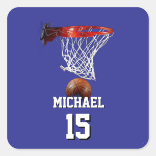 Basketball Add Your Name & Number Pop Art Square Sticker