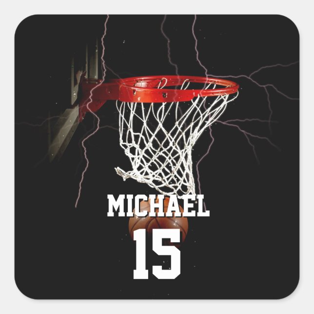 Basketball Add Your Name & Number Square Sticker (Front)