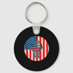 Basketball American Flag 4th Of July Usa Patriotic Keychain