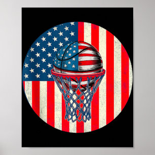 Basketball American Flag 4th Of July Usa Patriotic Poster
