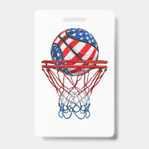 Basketball American Patriotic 4th Of July US Flag Badge