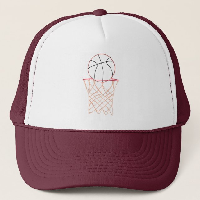 Basketball and net Outline Drawing Sports Hats (Front)