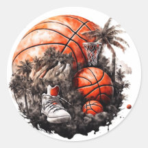 Basketball and Shoes on Grass with Palm Trees