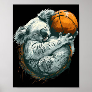 Basketball Animal Art Drawing Koala Basketball Pla Poster
