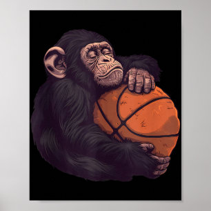 Basketball Animal Art Drawing Monkey Basketball Pl Poster