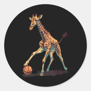 Basketball Animal Art Giraffe Basketball Player Dr Classic Round Sticker