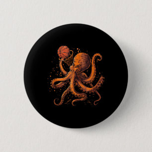 Basketball Animal Art Octopus Basketball Lover Dra 2 Inch Round Button