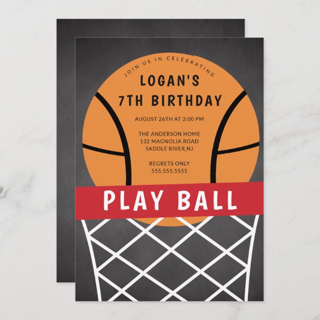 Basketball Anniversaire Fête Invitation (Devant / Derrière)