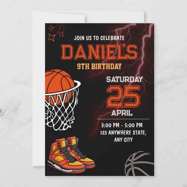Basketball Anniversaire Invitation Editable Basket (Devant)