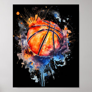 Basketball Artwork Basketball Hoop Colourful Water Poster