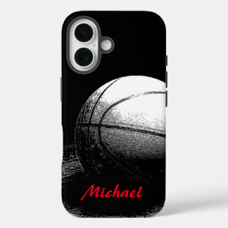 Basketball Artwork Your Name Black White Red iPhone 16 Case