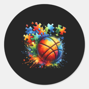 Basketball Autism Awareness Colourful Rainbow  Classic Round Sticker