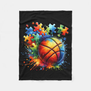 Basketball Autism Awareness Colourful Rainbow  Fleece Blanket