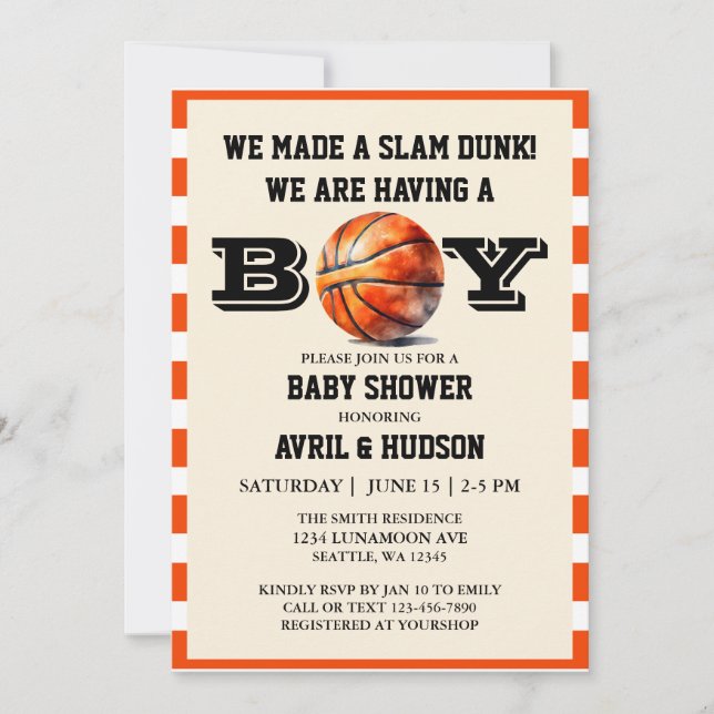 Basketball Baby Shower Invitation (Front)