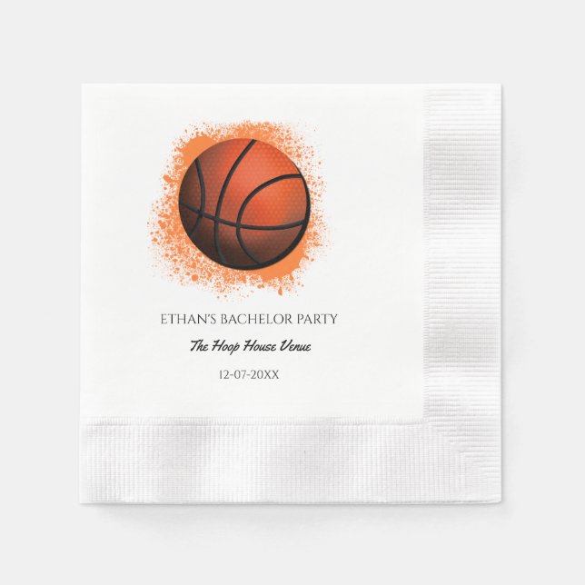 Basketball bachelor / birthday party Orange White Napkin (Front)