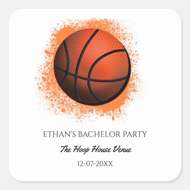 Basketball bachelor / birthday party Orange White Square Sticker (Front)