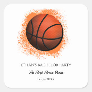 Basketball bachelor / birthday party Orange White Square Sticker