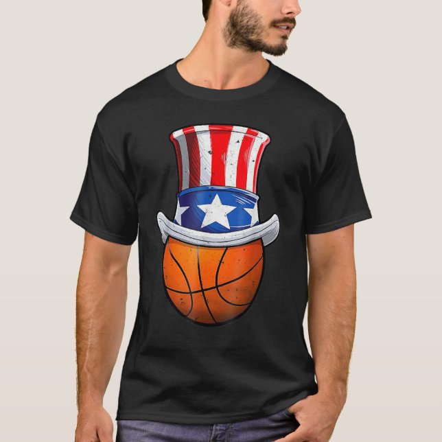 Basketball Ball 4th Of July Uncle Sam American Fla T-Shirt (Front)