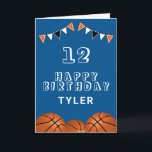 Basketball Ball and Flags Kids Birthday Card<br><div class="desc">Basketball Ball and Flags Kids Birthday Card. The design has basketball balls and birthday party bunting flags in orange,  black and white colours. Add your name,  age and text and make your own birthday card. Great for boys and girls who love basketball.</div>