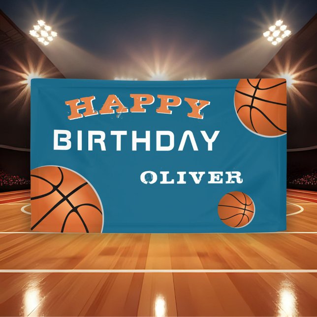 Basketball Ball Blue Sports Birthday Party Banner (Creator Uploaded)