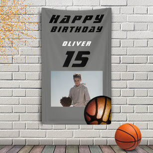 Basketball Ball Boy Photo Happy Birthday Banner