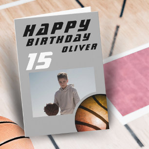Basketball Ball Boy Photo Happy Birthday Card