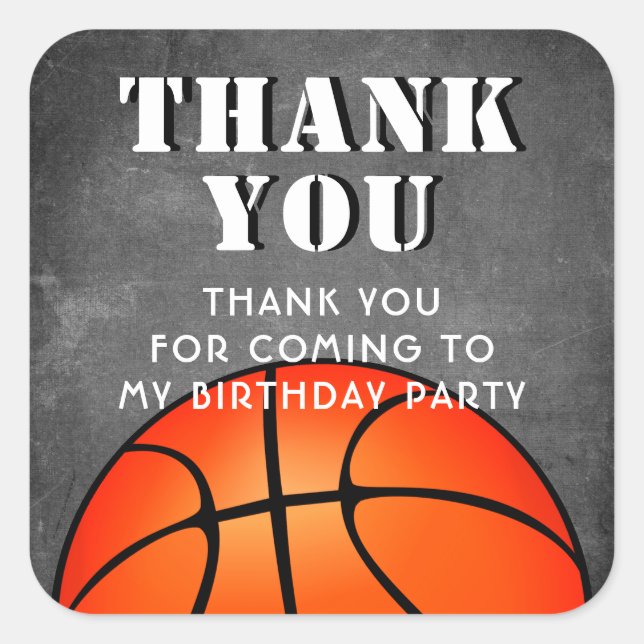 Basketball Ball Chalkboard Birthday Thank you Square Sticker (Front)