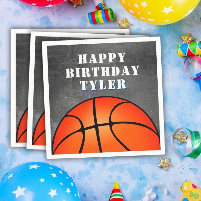 Basketball Ball Chalkboard Photo Birthday  Napkin (Creator Uploaded)