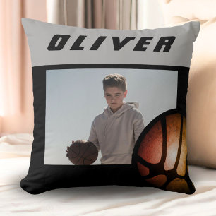 Basketball Ball Custom Photo and Name Throw Pillow