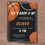 Basketball Ball Fun Sports Kids Birthday Invitation<br><div class="desc">Basketball Ball Fun Sports Kids Birthday Invitation. The design has a fun text "Let's hoop it up" and basketball balls on a black background. Add your information.</div>