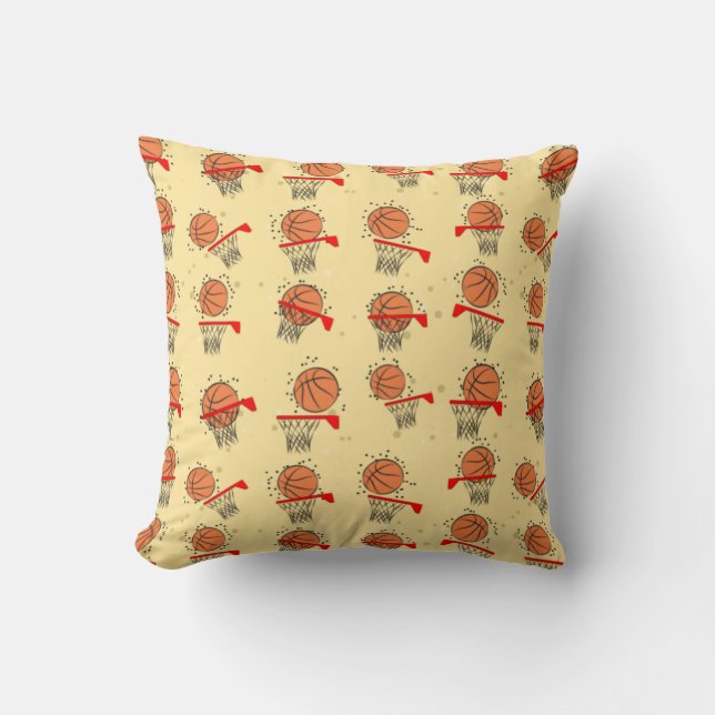 Basketball - Ball & Hoop Seamless Pattern Throw Pillow (Front)