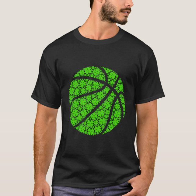 Basketball Ball Irish Shamrock Lucky Clover St Pat T-Shirt (Front)