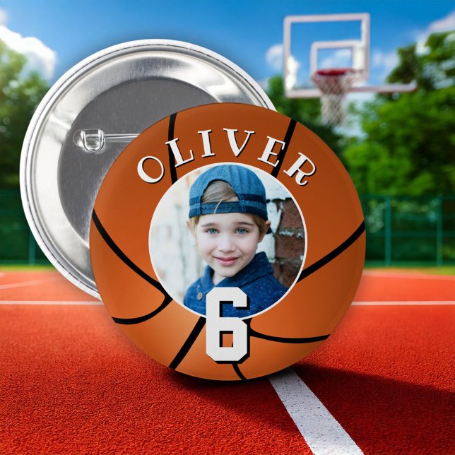 Basketball Ball Kids Birthday Age Photo 2 Inch Round Button (Creator Uploaded)