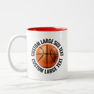 Basketball Ball & Large Text RED 11oz Custom Two-Tone Coffee Mug