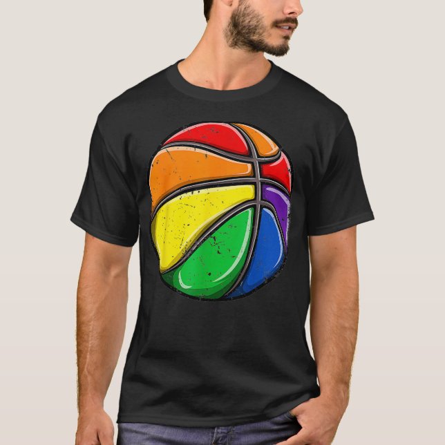 Basketball Ball LGBT Gay Pride Rainbow Flag LGBTQ  T-Shirt (Front)