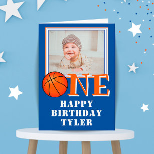 Basketball Ball ONE Kids Photo 1st Birthday Card